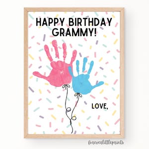 Alles Gute zum Geburtstag Grammy Handabdruck Ballons Kunst, Gramm personalisiertes Geburtstagsgeschenk von Kinder Kleinkind Säugling, Handabdruck Geburtstagskarte für Oma
