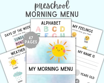 Preschool Morning Menu, Homeschool Printable, Preschool Activities, Daily Routine for Kids, Fun Learning Worksheets, Morning Basket Ideas