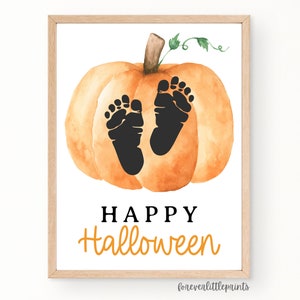 Happy Halloween Footprint Art Fall Handprint Craft Baby First Halloween Memory Book Keepsake Pumpkin Fall Activity