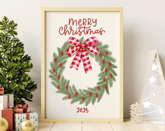 Christmas Wreath Fingerprint Art for Baby Kids Toddler, Christmas Thumbprint Keepsake, Finger Print Daycare Preschool Craft, Holiday Decor