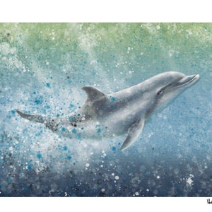 Dolphin Delight - Watercolour produced as a Professional Quality Artist Print - 20x16 inch