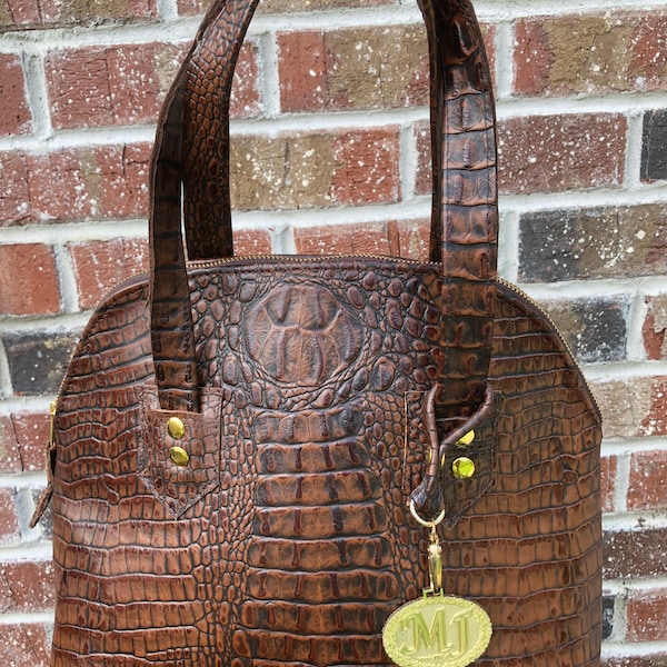 Crocodile-Embossed Cowhide GRACE Handbag: Large