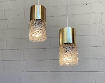 1 van 2 VEB NARVA Leuchtenbau Lengefeld - DDR | goudkleurige 70s bubble glazen hanglamp