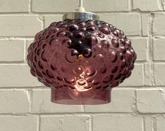 Purple bubble glass vintage 70s GDR pendant light hanging lamp