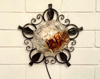 Large Murano glass 1960s/70s Brutalist wall lamp | Iron & Glass