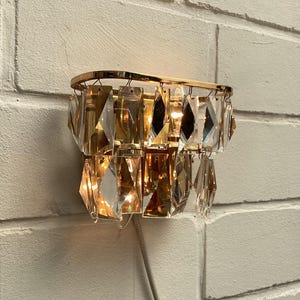 Small gold-plated PALWA 60s 70s crystal glass wall lamp wall light Hollywood Regency light