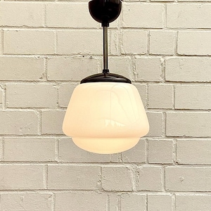 Opaline Bauhaus Art Deco 1950s opal glass pendant lamp Czechoslovakian R. Krasno vintage lamp