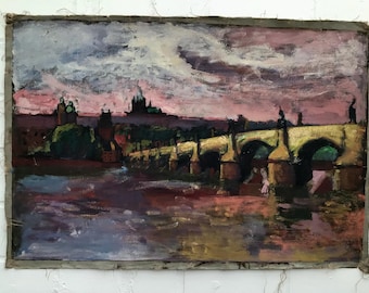 Painting 83 x 55 cm | Charles Bridge - Prague Praha Prague | Oil on canvas - unsigned