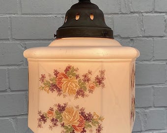 Art Deco Spritzdecor 20s 30s Art Nouveau hanging lamp lamp | Brass opal glass lamp
