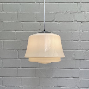 Opaline Bauhaus Art Deco 1950s opal glass hanging lamp A. Walter lamp