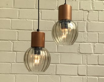 1 of 2 elegant mid-century MCM pendant lights 60s 70s GDR vintage lamp