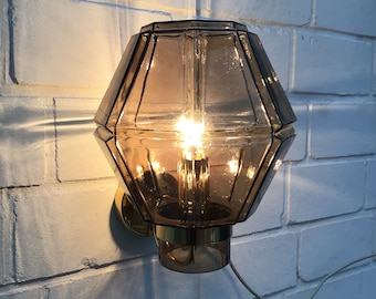 grote 60s 70s GLASHÜTTE LIMBURG 3066 wandlamp wandlamp | Gerookt glas &messing