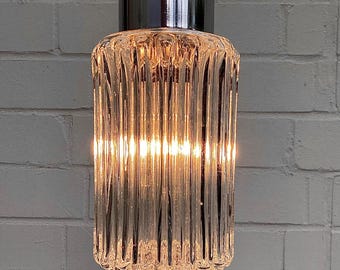 Elegant crystal glass vintage 70s 80s pendant light hanging lamp glass & chrome