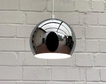 Vintage verchroomde metalen bollamp, hanglamp uit de jaren 80/90, Space Age-stijl.