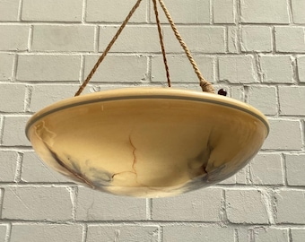 Large blue-green marbled 1920s/30s Art Deco ceiling lamp made of glass