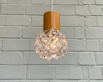 Gele vintage hanglamp uit de jaren 70/80, lamp van glas.