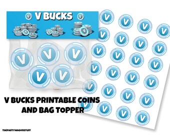 printable fortnite v bucks candy coin circle and treat bag topper great party favors - v bucks printable image