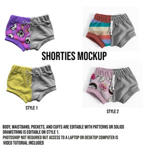 Shorties Mockup, Shorts Mockup, Toddler Kids Girl Boy Mock Up file for seamless patterns and fabric, clothing Mock-up, children&#39;s bottoms
