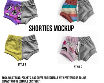 Shorties Mockup, Shorts Mockup, Toddler Kids Girl Boy Mock Up file for seamless patterns and fabric, clothing Mock-up, children's bottoms