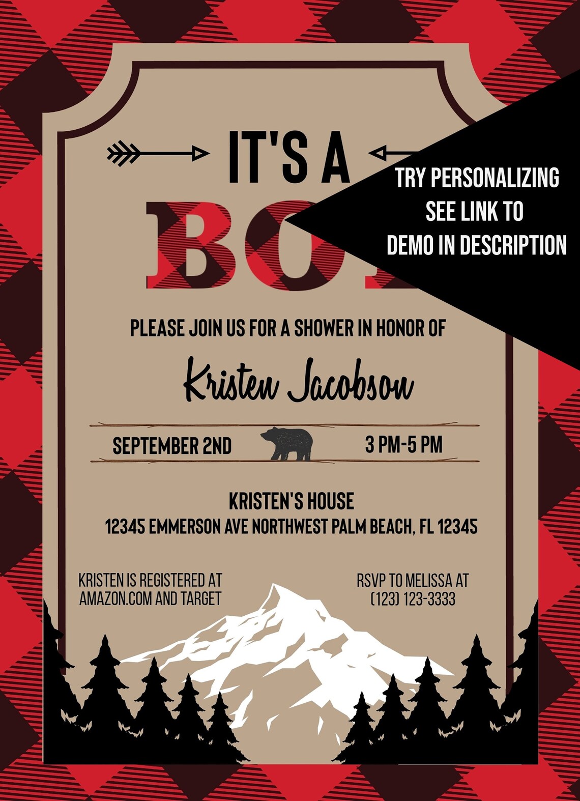 Buffalo Plaid Personalized Baby Shower Invitation Lumberjack | Etsy