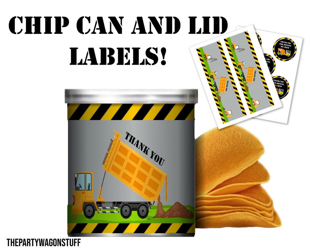 Label Digge Construction Truck Party Chip Can Label, Printable Digger Favor ...