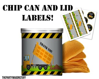 Construction Truck Party Favor Chip Can Printable, Digger party bag, Vehicle, Printable Treat Bag Gift, Digger Birthday Chip Can label,