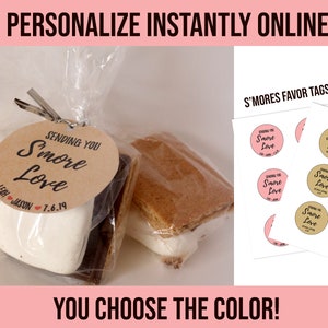 S'mores Personalized Wedding Favor Tag, S'mores Printable Party Favor, S'more Bag Tag, Customize Instantly Online, Digital Download,