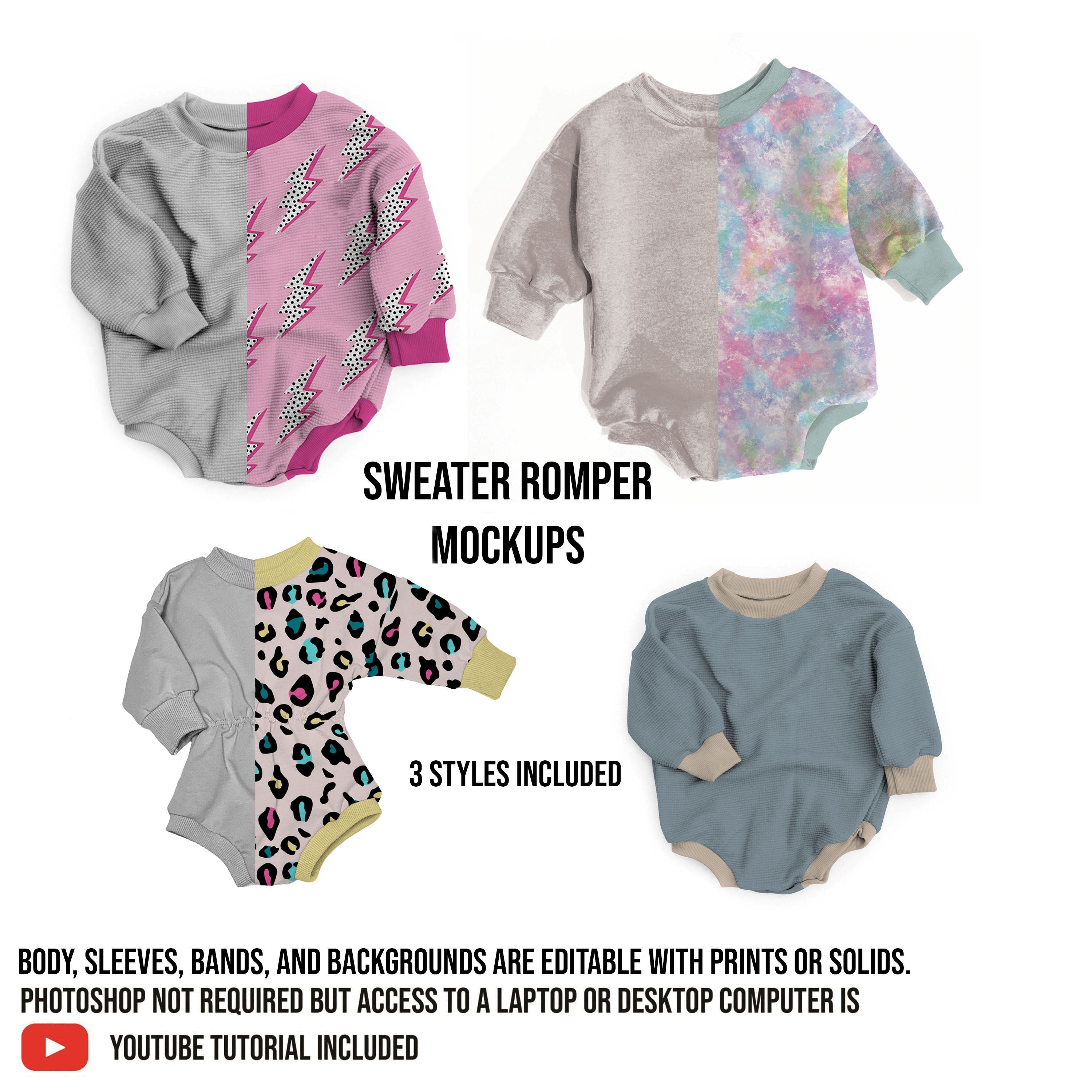 Sweater Romper Mockup, Romper Mock Up, Girls or Boys bodysuit Mock-up…