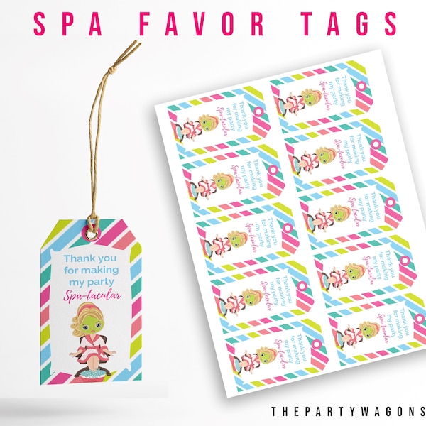 Spa Party Favor Tags, Printable Pamper Thank You Birthday Gift Tag, Beauty Instant Download, Spa-Tastic Label, Shower Tag, Bright