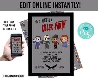 Horror Party, Serial Killers or Costume Party Invitation for Birthday or Halloween