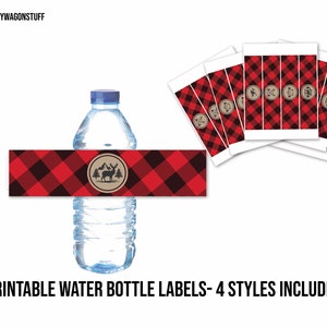Buffalo Plaid Water Bottle Labels, Printable Flannel Drink Bottle Wraps, Lumberjack Wrappers, Baby Shower Birthday Outdoor Instant Download