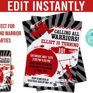 Ninja Birthday Invitation, Warrior Party, Karate Invite, Obstacle Course Birthday, Jump Party, Parkour Party, Martial Arts birthday instant