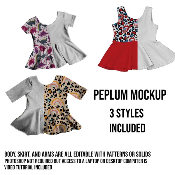 Peplum Mockup, Girls Top Mock Up, Peplum Shirt Mock-up file and tutorial, girls clothing, Mock Up for seamless patterns and fabric