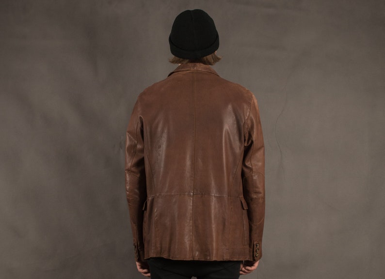 Vintage 90s brown real leather casual men/'s jacket blazer classic car coat size M