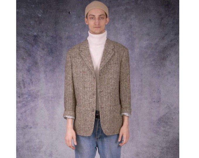 Vintage 90s casual, classic, amazing beige wool plaid blazer for vintage clothing fans / MOOHA menswear
