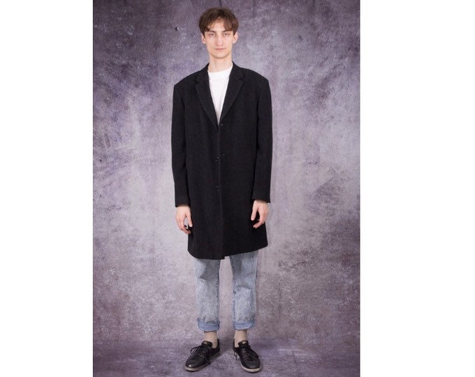 90s short wool coat in minimalist style and dark grey color / menswear vintage clothing