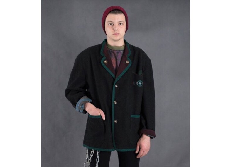 Vintage 90s dark grey wool Tyrol style mens Janker Jacket blazer Trachtenjanker by Julius Lang \u2022 menswear vintage clothing size L