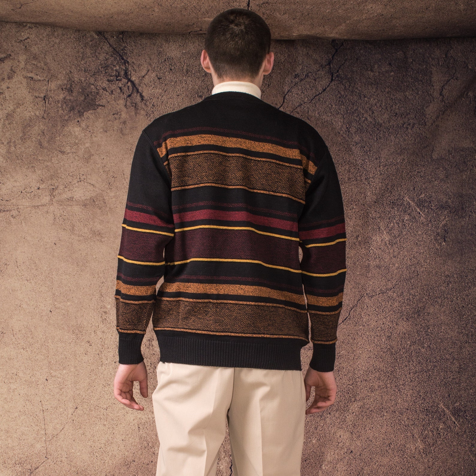 Vintage 90s graphic Sweater with stripes Vintage men's Etsy