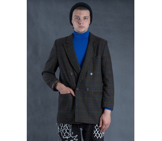 Men's plaid blazer, vintage 90s minimalist men's c