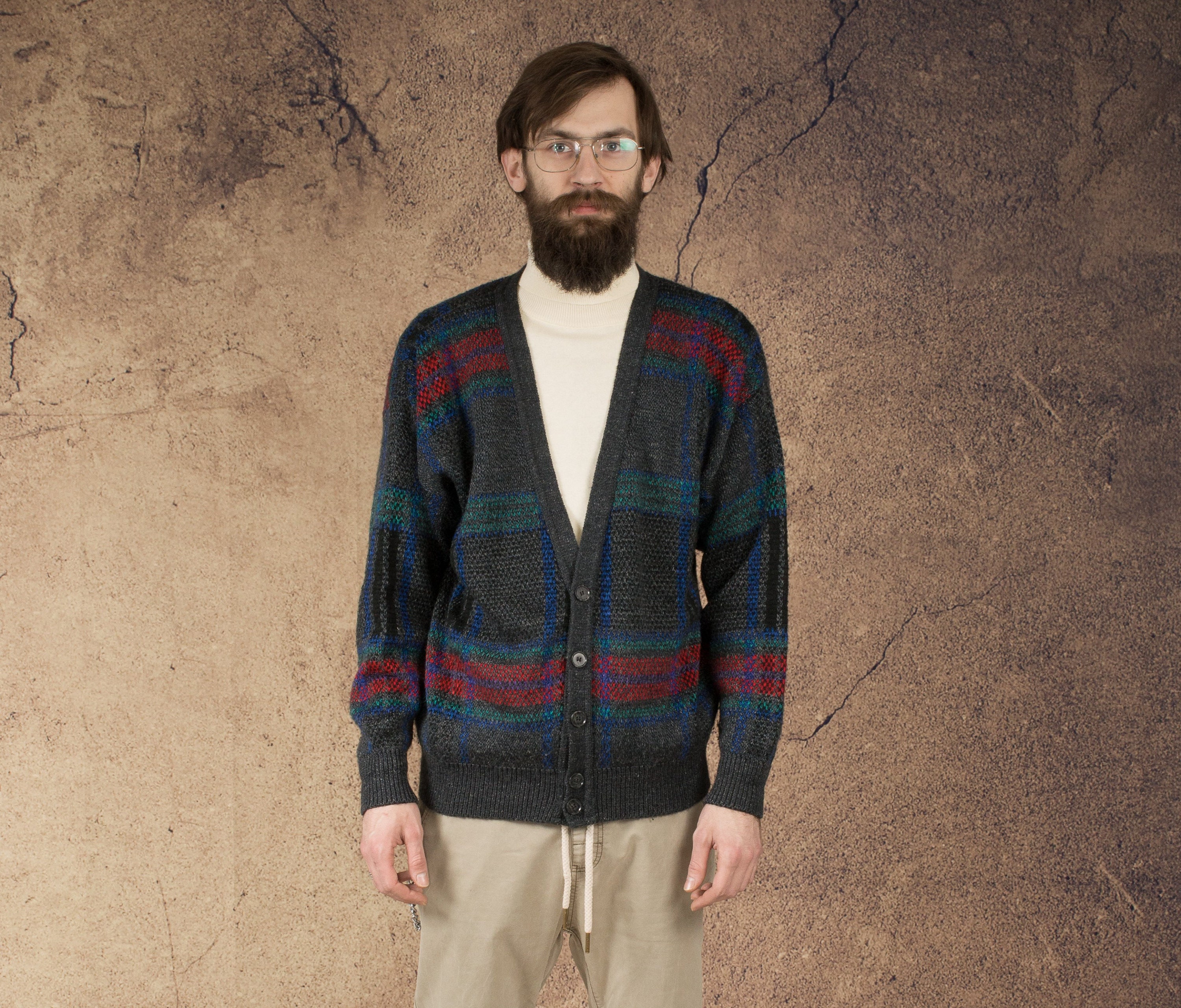 Men's Patterned Grunge Checkered Knit 