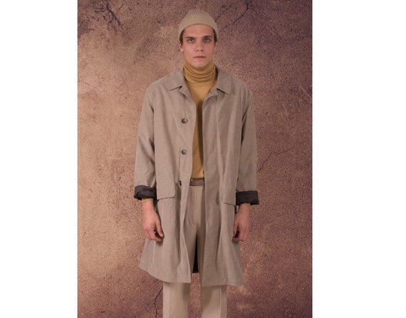Vintage 90s men's beige dope, short coat / menswea