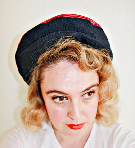 1940s Navy, Pink And White Soft Halo Hat - image 2