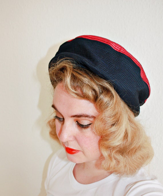 1940s Navy, Pink And White Soft Halo Hat - image 3