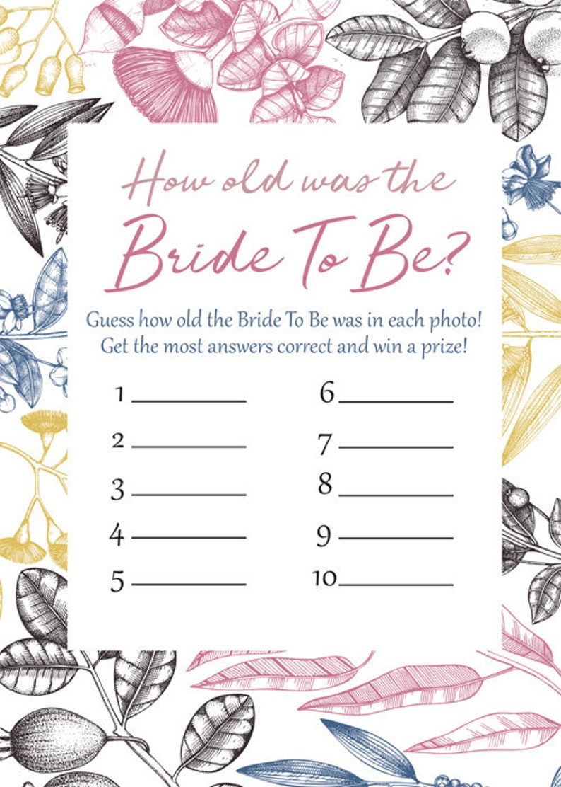 Bridal Shower Games Printable, Package, Instant Download, 1 Game 5x7 ...