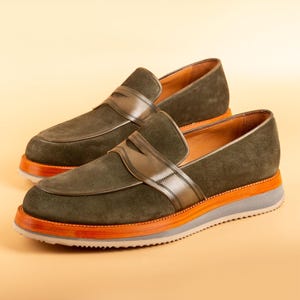 Men's Suthep Green Suede Leather Loafers, Dress Shoes