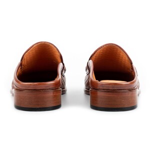 Men's Mawenzi Tan Leather Mules: Men's Patterned Calfskin Half Shoes image 7