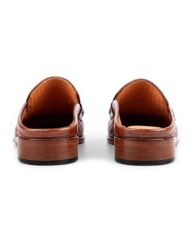 Men's Mawenzi Tan Leather Mules: Men's Patterned Calfskin Half Shoes image 7