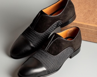 Zapatos Oxford Huila de cuero negro con punta para hombre, con costura Blake