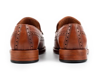 Athos | Tobacco Handcrafted Calf Leather Brogue Loafer Mens Dress Shoes Gift for Men Full Standard Size