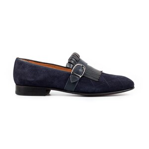 Men's Neblina Navy Suede Leather Single Monk Strap Dress Shoes image 5